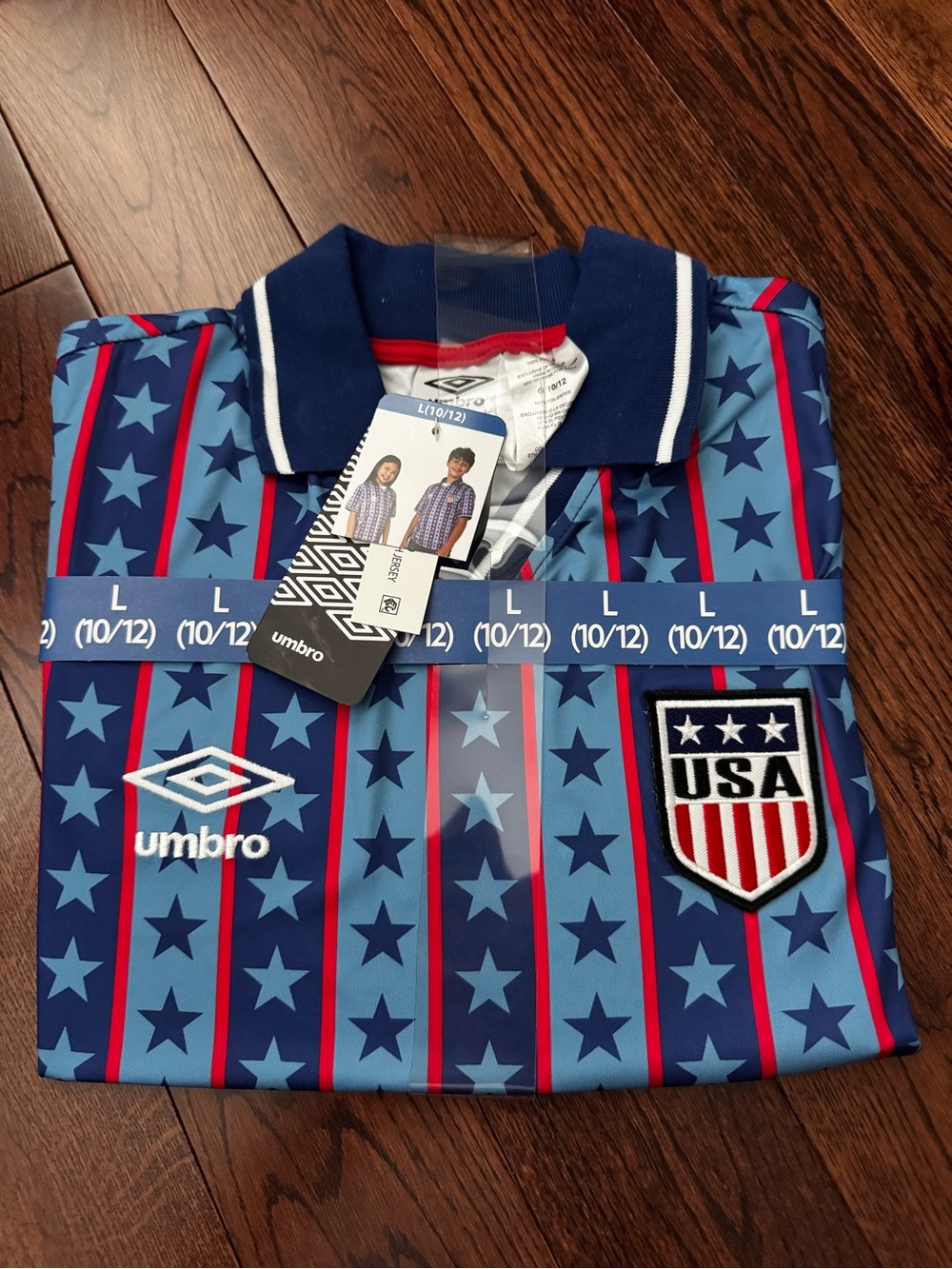 Umbro Navy, Light Blue & Red USA Star-Stripe Kids Polo